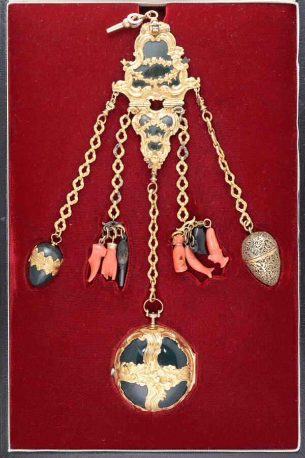 Rare Gold and Bloodstone Chatelaine Watch
