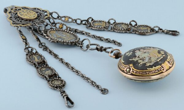 Rare Gold Decorated Watch and Chatelaine - Image 7